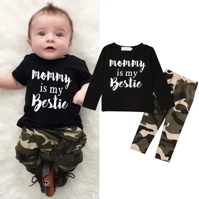 Fashion Newborn Baby Boy Girl Clothes Mommy is My Bestie Long Sleeve T-shirt Camouflage Pant 2PCS Outfit Toddler Kids Clothing
Fashion Newborn Baby Boy Girl Clothes Mommy is My Bestie Long Sleeve T-shirt Camouflage Pant 2PCS Outfit Toddler Kids Clothing