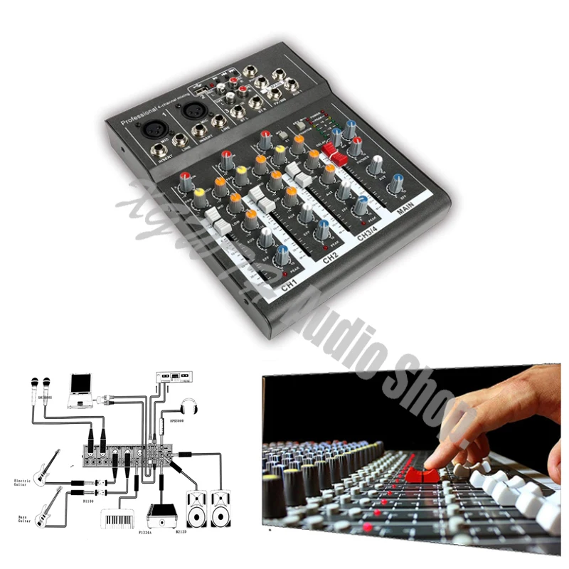 Professional Mini 4 Channel Studio Audio Sound Mixer Karaoke DJ Mixing Console with USB +48V Phantom Power Reverb Effect
Professional Mini 4 Channel Studio Audio Sound Mixer Karaoke DJ Mixing Console with USB +48V Phantom Power Reverb Effect