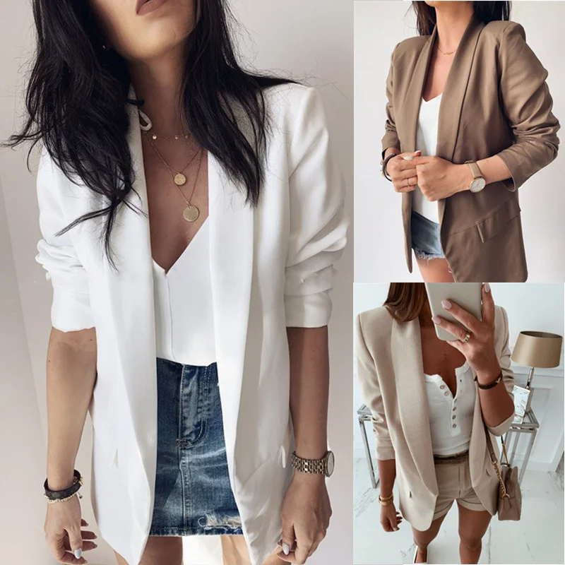 Notched Long Sleeve Women's Blazer Solid Loose Blazer Feminino Jacket Autumn 2019 Spring White Office Lady Coat Clothes
Notched Long Sleeve Women's Blazer Solid Loose Blazer Feminino Jacket Autumn 2019 Spring White Office Lady Coat Clothes