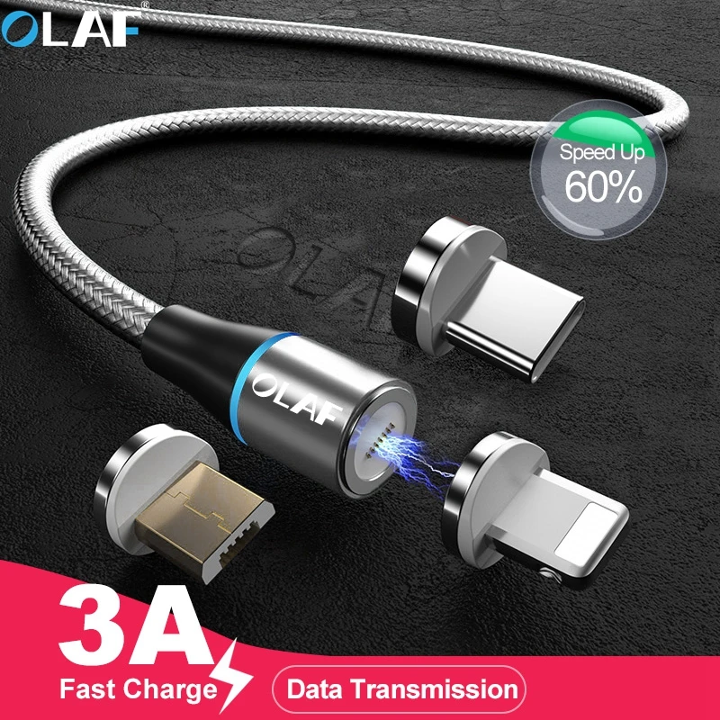 

OLAF 3A Magnetic Cable Micro USB Fast Data Charging Cable for iPhone XS 8 7 Magnetic Charger Type C Cable for Samsung S10 Xiaomi