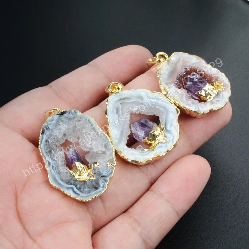 BOROSA Gold Color Freeform Natural Onyx Drusy Agates Slice Pendant Inlay Amethysts Gems Pendant for Necklace WX007
BOROSA Gold Color Freeform Natural Onyx Drusy Agates Slice Pendant Inlay Amethysts Gems Pendant for Necklace WX007