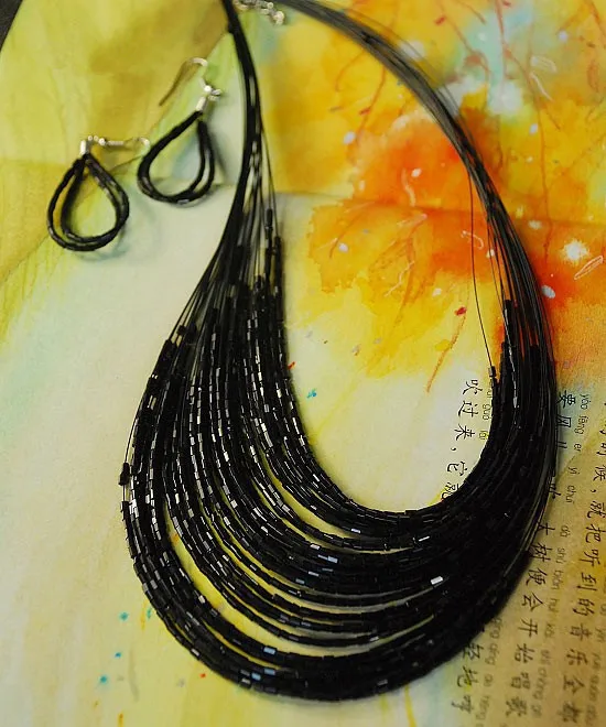 High Quality Black Nepal Coloured Glaze Beads Charming Jewelry Set Noble & Elegant Multilayer Bohemian Ethnic Necklace+ Earrings
High Quality Black Nepal Coloured Glaze Beads Charming Jewelry Set Noble & Elegant Multilayer Bohemian Ethnic Necklace+ Earrings