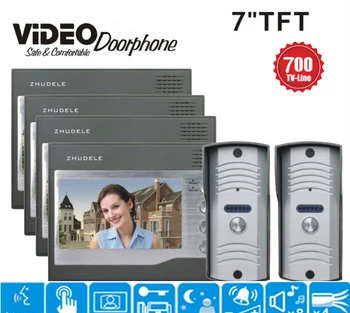 ZHUDELE brand luxury 7" TFT Video Door Phone Home Entry Intercom System Doorbell Security Intercom Night Vision 4 Monitors 2V4
ZHUDELE brand luxury 7" TFT Video Door Phone Home Entry Intercom System Doorbell Security Intercom Night Vision 4 Monitors 2V4
