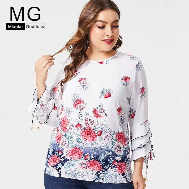 2019 summer new plus size women's pretty floral O-neck lotus leaf nine quarter butterfly sleeve chiffon blouses mother clothing
2019 summer new plus size women's pretty floral O-neck lotus leaf nine quarter butterfly sleeve chiffon blouses mother clothing