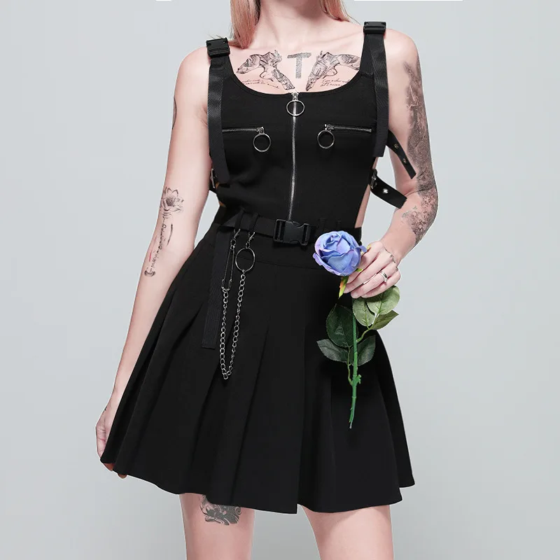 JIEZuoFang 2019 Women Summer Hollow Gothic Fashion Punk Zipper Buckle Cool Streetwear Black Goth Pleated Short Dresses Girls
JIEZuoFang 2019 Women Summer Hollow Gothic Fashion Punk Zipper Buckle Cool Streetwear Black Goth Pleated Short Dresses Girls