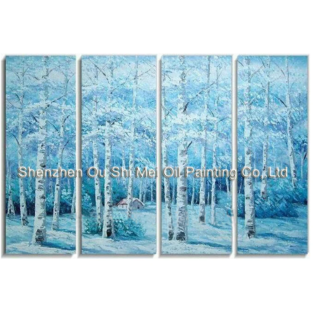 Hand Painted Birch Forest Winter Landscape Abstract Oil Paintings 4P Group of Blue Paintings on Canvas For Living Room Decor Art
Hand Painted Birch Forest Winter Landscape Abstract Oil Paintings 4P Group of Blue Paintings on Canvas For Living Room Decor Art
