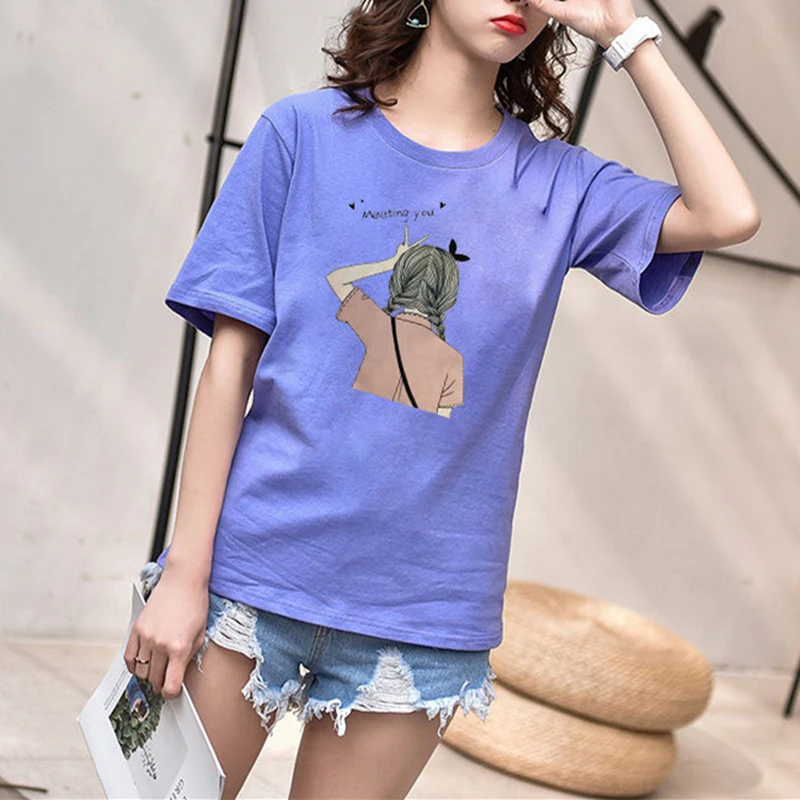 Korea New 2019 Spring Summer tshirt Print Blue College Short Sleeve T-shirts Women T Shirt Harajuku Female Top Soft Tshirt
Korea New 2019 Spring Summer tshirt Print Blue College Short Sleeve T-shirts Women T Shirt Harajuku Female Top Soft Tshirt