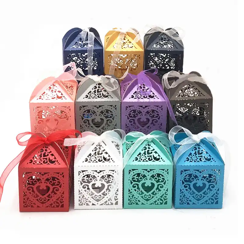 heart laser cut hollow carriage favors gifts candy boxes with