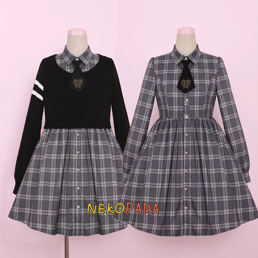 Bear School Cute Women's Preppy Style Plaid Checks Long Sleeve Dress with Necktie & Black Sweater Warm
Bear School Cute Women's Preppy Style Plaid Checks Long Sleeve Dress with Necktie & Black Sweater Warm