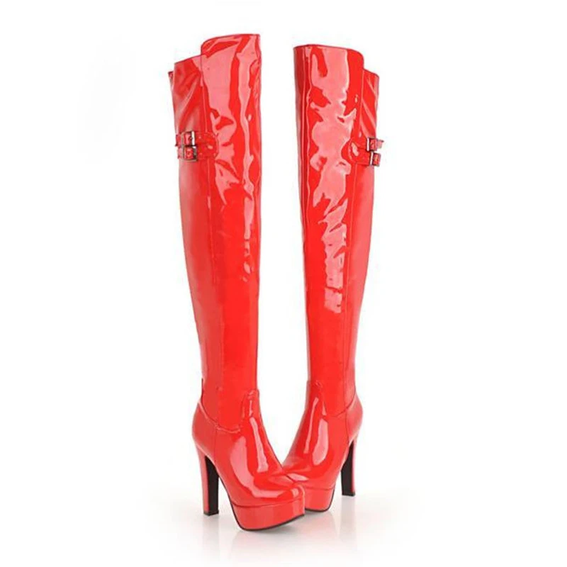 Autumn Winter Patent Leather Over The Knee Boots Big Size 43 Platform Women's Boots 12cm High-heeled Pole Dance Thigh High Boots (3)