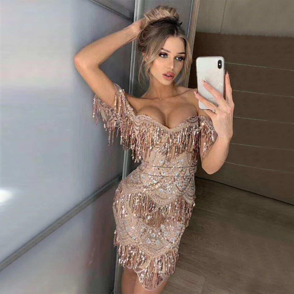 Adyce New Women Summer Off Shoulder Sequin Celebrity Evening Party Dress Vestidos Sexy Short Sleeve Slash Neck Tassel Club Dress
Adyce New Women Summer Off Shoulder Sequin Celebrity Evening Party Dress Vestidos Sexy Short Sleeve Slash Neck Tassel Club Dress