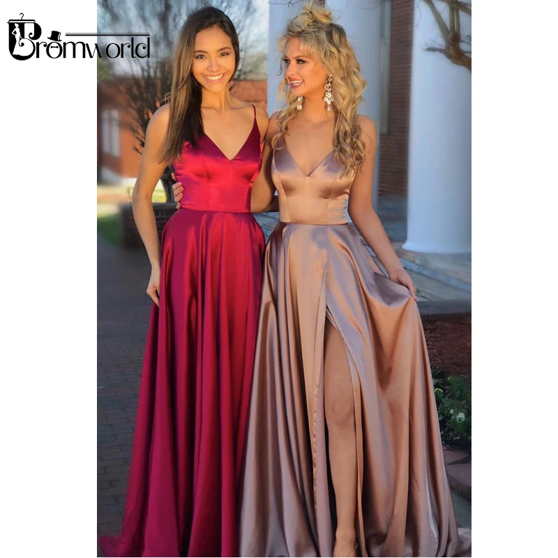 Simple Champagne Prom Dresses 2019 Spaghetti Straps Backless Sweep Train Side Slit Evening Party Red Prom Gown vestido formatura
Simple Champagne Prom Dresses 2019 Spaghetti Straps Backless Sweep Train Side Slit Evening Party Red Prom Gown vestido formatura