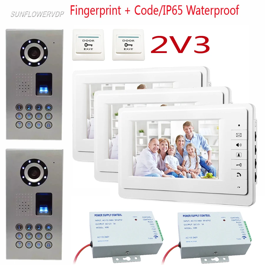 Fingerprint Camera Phone Video For Home 2 Doors 3 Apartments Video Intercom 7" ColorMonitor Home Intercom Access Keypad System
Fingerprint Camera Phone Video For Home 2 Doors 3 Apartments Video Intercom 7" ColorMonitor Home Intercom Access Keypad System