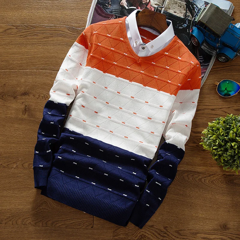 2019 Classic Simplicity Pullover Sweater Man Striped Long Sleeves Men Shirt Collar Fake Two Pieces Sweaters Men Shirt Clothes
2019 Classic Simplicity Pullover Sweater Man Striped Long Sleeves Men Shirt Collar Fake Two Pieces Sweaters Men Shirt Clothes