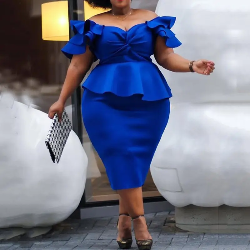 Summer Blue Dress 2019 Elegant Plus Size Women Midi Dresses Bodycon Ruffle Sleeve Pleated Backless Sexy African Fashion Dress
Summer Blue Dress 2019 Elegant Plus Size Women Midi Dresses Bodycon Ruffle Sleeve Pleated Backless Sexy African Fashion Dress