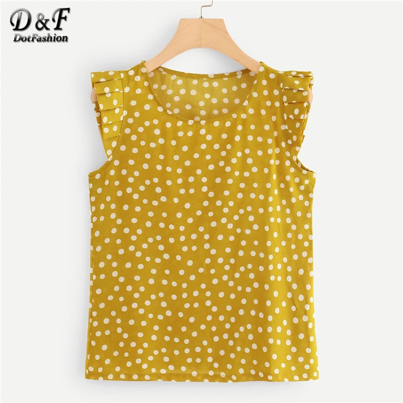 Dotfashion Yellow Frill Trim Polka Dot Top Womens Tops And Blouses Summer Tops For Women 2019 Casual Korean Cap Sleeve Blouse
Dotfashion Yellow Frill Trim Polka Dot Top Womens Tops And Blouses Summer Tops For Women 2019 Casual Korean Cap Sleeve Blouse