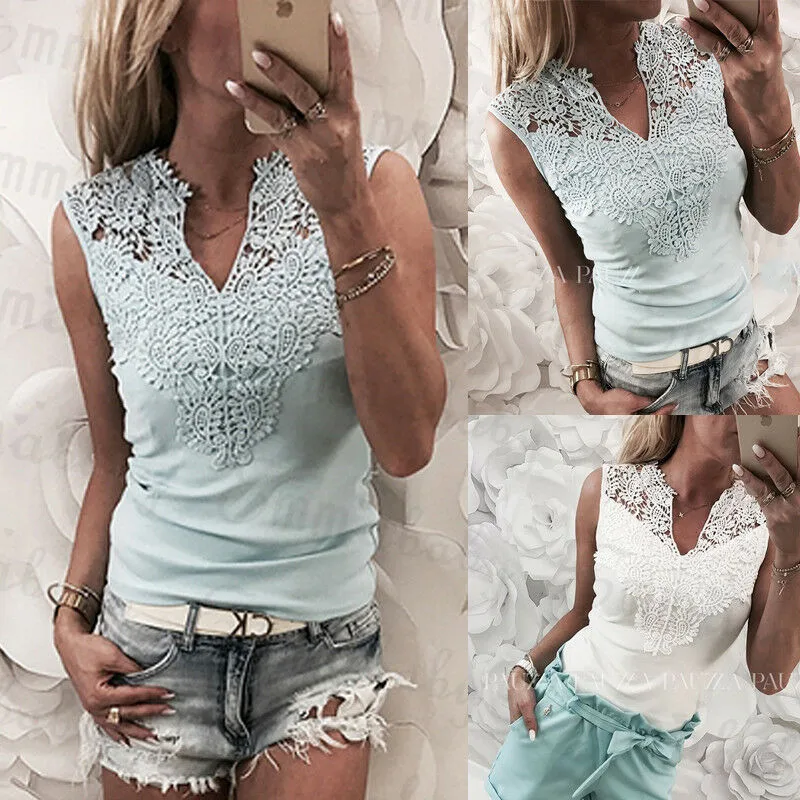 New Summer Lace Tops Women Sleeveless Slim Casual Blouse Tops V Neck Shirt White Female Outwear Holiday Beachwear Clothing
New Summer Lace Tops Women Sleeveless Slim Casual Blouse Tops V Neck Shirt White Female Outwear Holiday Beachwear Clothing