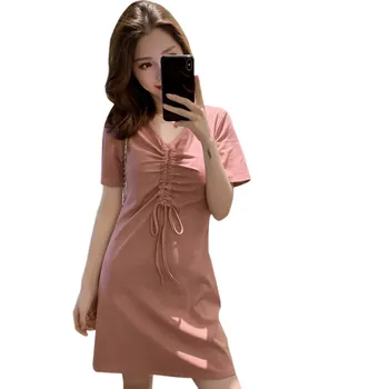 Women's Summer V-Neck Short Sleeve Solid Ruched Dress Ladies Casual Dresses
Women's Summer V-Neck Short Sleeve Solid Ruched Dress Ladies Casual Dresses
