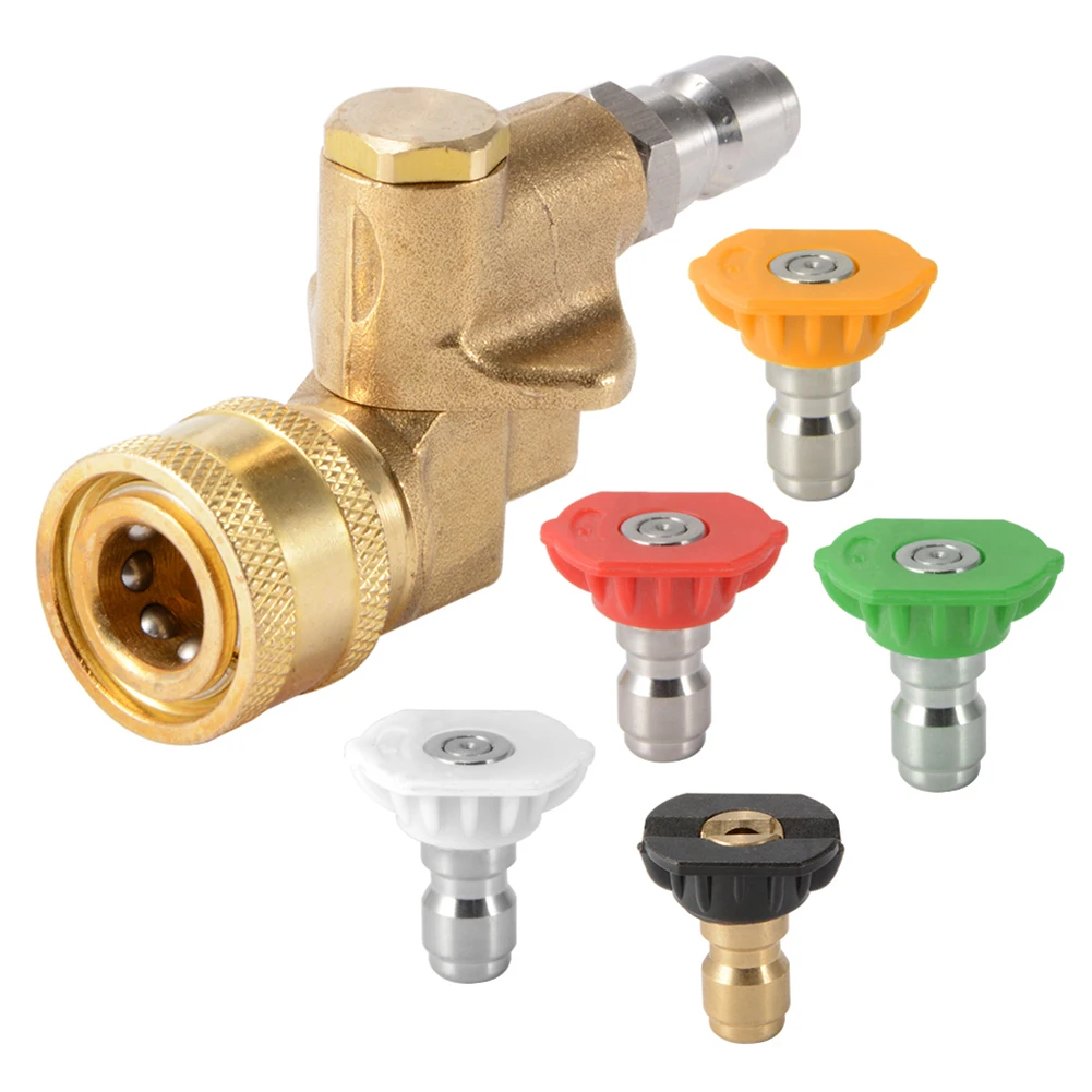 1/4 Inch 90 Degree Pressure Washer Quick Connect Pivot Coupler 5 Spray Nozzle Tips 4500PSI ALI88
1/4 Inch 90 Degree Pressure Washer Quick Connect Pivot Coupler 5 Spray Nozzle Tips 4500PSI ALI88