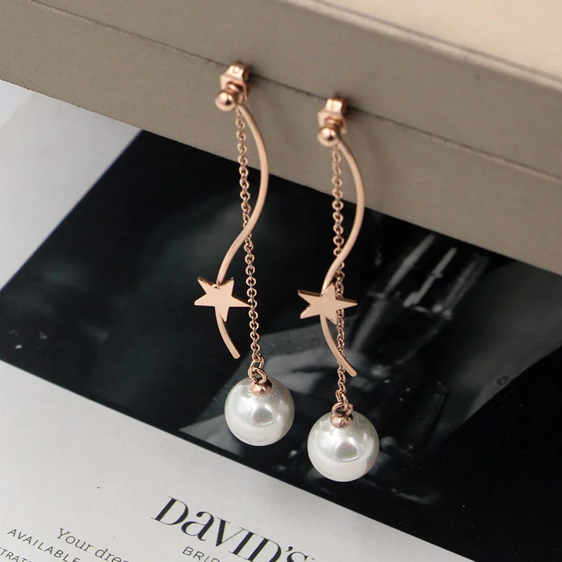 Star and Pearl Earrings for Women Titanium Steel Rose Color Gold Trendy Pearl and Star Pendant Sweetly Women Earring
Star and Pearl Earrings for Women Titanium Steel Rose Color Gold Trendy Pearl and Star Pendant Sweetly Women Earring