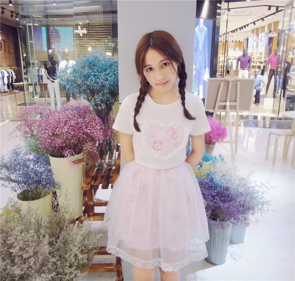 Supper Cut My Melody Printed Women's Summer 2PCS Set: Short Sleeve Tops Love Pattern Lace T-Shirt Tee + Mesh Bubble Skirt Fancy
Supper Cut My Melody Printed Women's Summer 2PCS Set: Short Sleeve Tops Love Pattern Lace T-Shirt Tee + Mesh Bubble Skirt Fancy