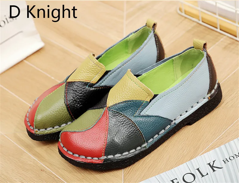 2018 Vintage Flat Shoes Woman Loafers Ethnic Style Handmade Genuine Leather Women's Shoes & Flats Mixed Colors Casual Boat Shoes (1)