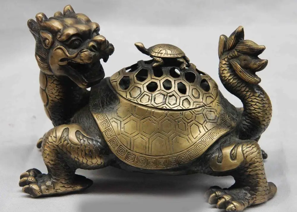 China Copper Bronze Buddhism Temple Dragon turtle Tortoise Incense Burner Censer SD 506