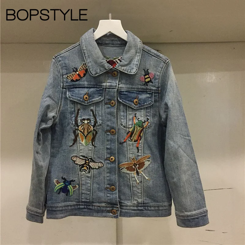 Fall/Winter 2018 New Fashion Blue Women/Female Insect Embroidery Printed Single-breasted Denim Jacket Coat With Long Sleeves
Fall/Winter 2018 New Fashion Blue Women/Female Insect Embroidery Printed Single-breasted Denim Jacket Coat With Long Sleeves