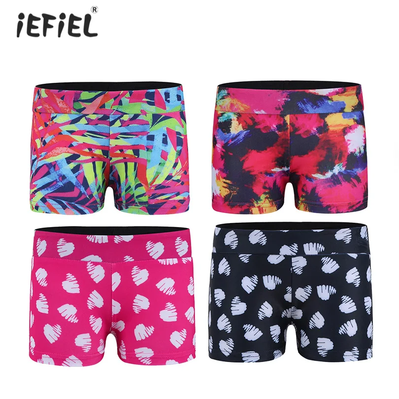 

iefiel Fashion Kids Girls Shorts Nice Seam Printed Activewear Fitness Dance Shorts Bottoms Sports Workout Gymnastic Boxer Shorts