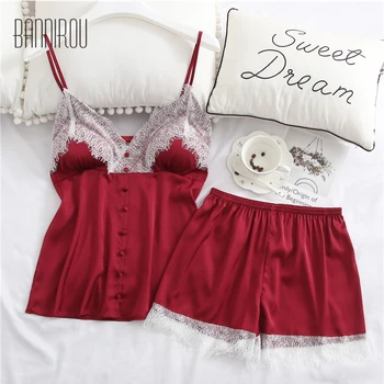 Summer Silk Stain Woman Pajamas Set Sexy Spaghetti Strap High Quality Home Wear Sleep Clothing Female Pyjamas Suit 2019 BANNIROU
Summer Silk Stain Woman Pajamas Set Sexy Spaghetti Strap High Quality Home Wear Sleep Clothing Female Pyjamas Suit 2019 BANNIROU