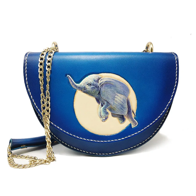 

Genuine leather handbag woman luxury handbags best in the market Blue flying elephant Saddle bag