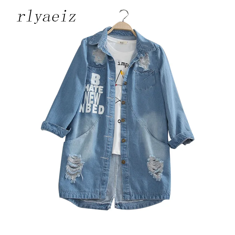 RLYAEIZ Plus Size 8XL Mid-Long Frayed Denim Jacket Women 2017 Spring Washing Hole Fashion Letter Printed Casual Jackets Coats
RLYAEIZ Plus Size 8XL Mid-Long Frayed Denim Jacket Women 2017 Spring Washing Hole Fashion Letter Printed Casual Jackets Coats