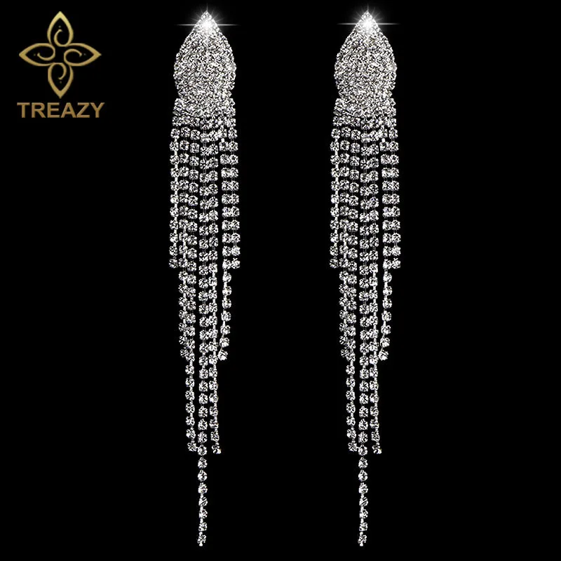 TREAZY Bridal Crystal Long Earrings Sparkling Silver Color Rhinestone Dangle Drop Earrings For Women Wedding Jewelry Accessories
TREAZY Bridal Crystal Long Earrings Sparkling Silver Color Rhinestone Dangle Drop Earrings For Women Wedding Jewelry Accessories