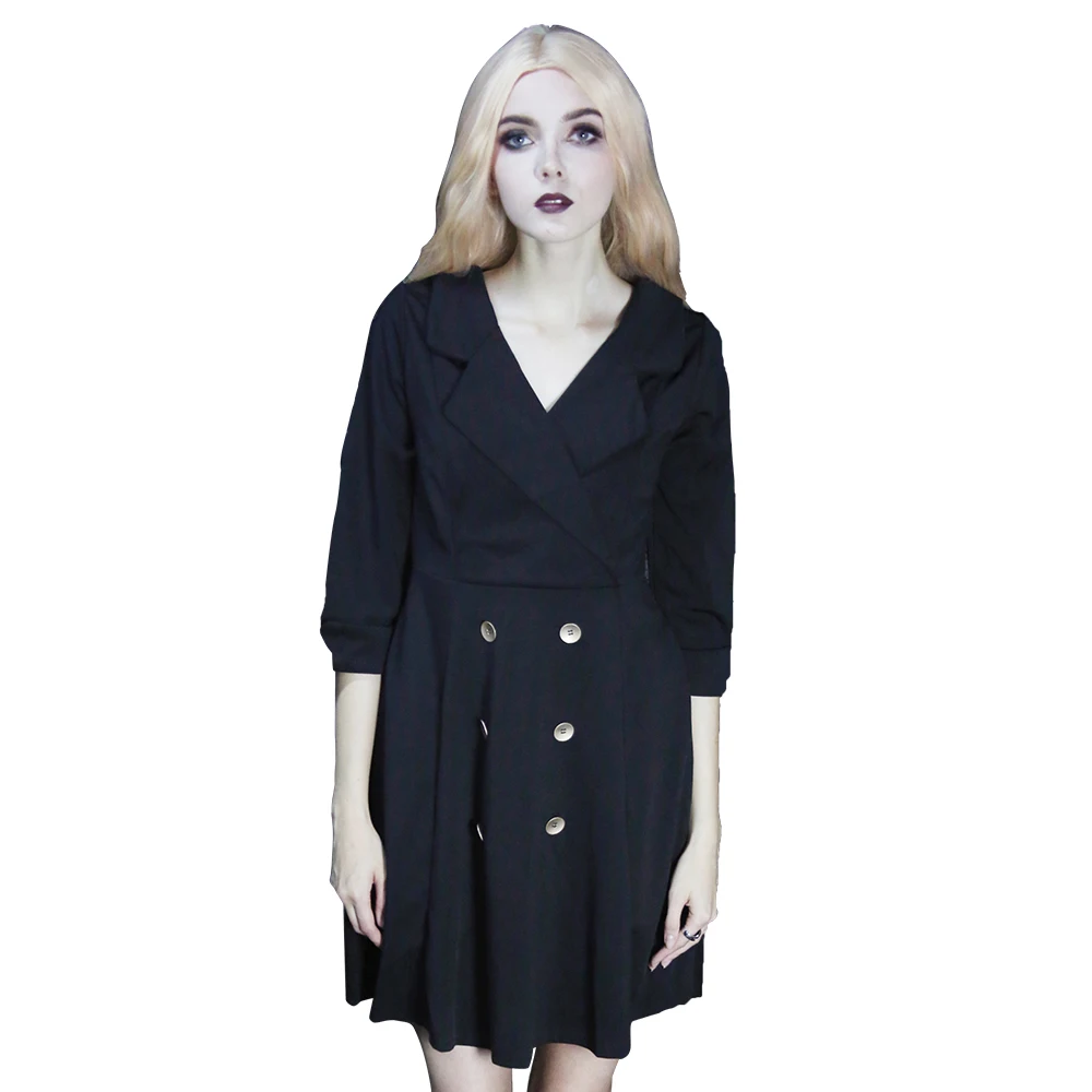 2018 Autumn Black Punk Women's Retro Suit Collar V-neck Double-breasted Three Quarter Sleeves High Waist Thin Windbreaker Dress
2018 Autumn Black Punk Women's Retro Suit Collar V-neck Double-breasted Three Quarter Sleeves High Waist Thin Windbreaker Dress