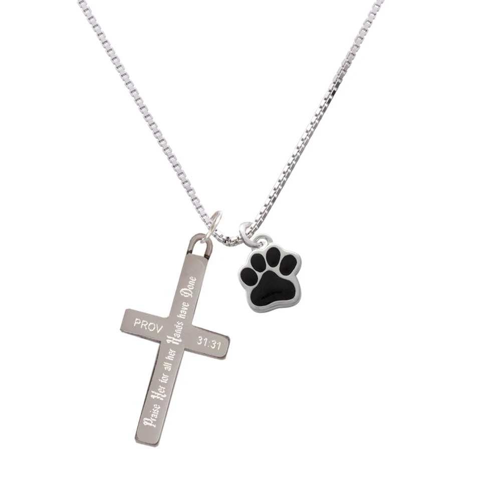 Small Black Paw - Praise Her - Cross Necklace
