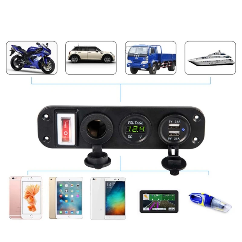 1 Set Car Charger Dual USB Adapter DC 12V Cigarette Lighter Socket Plug With LED Voltmeter On Off Switch for Car Boat
1 Set Car Charger Dual USB Adapter DC 12V Cigarette Lighter Socket Plug With LED Voltmeter On Off Switch for Car Boat