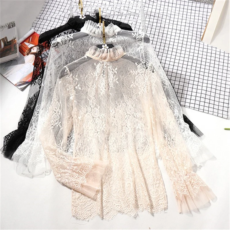 Women Floral Embroidery Mesh Lace Blouses Shirt Women tops Sexy Blouses See-through Hollow Flare Long Sleeve Base Shirt Blouse
Women Floral Embroidery Mesh Lace Blouses Shirt Women tops Sexy Blouses See-through Hollow Flare Long Sleeve Base Shirt Blouse