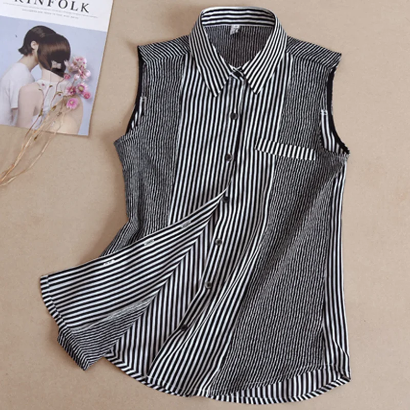Blouse Women Summer Spring summer Slim shirt Women's wild long sleeveless shirt collar spring summer striped bottoming Korean
Blouse Women Summer Spring summer Slim shirt Women's wild long sleeveless shirt collar spring summer striped bottoming Korean