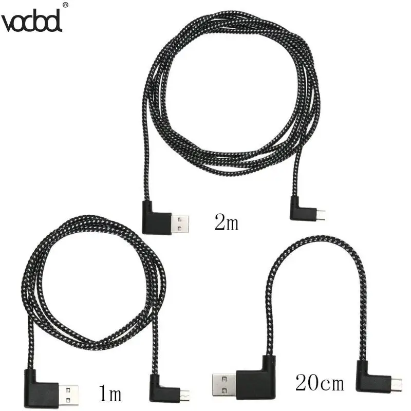 

0.2/1/3/2m L Shaped Micro USB Charge Cable 90 Degree Right Angle Black Nylon Weaving Data Sync Transfer Cord Wire Line