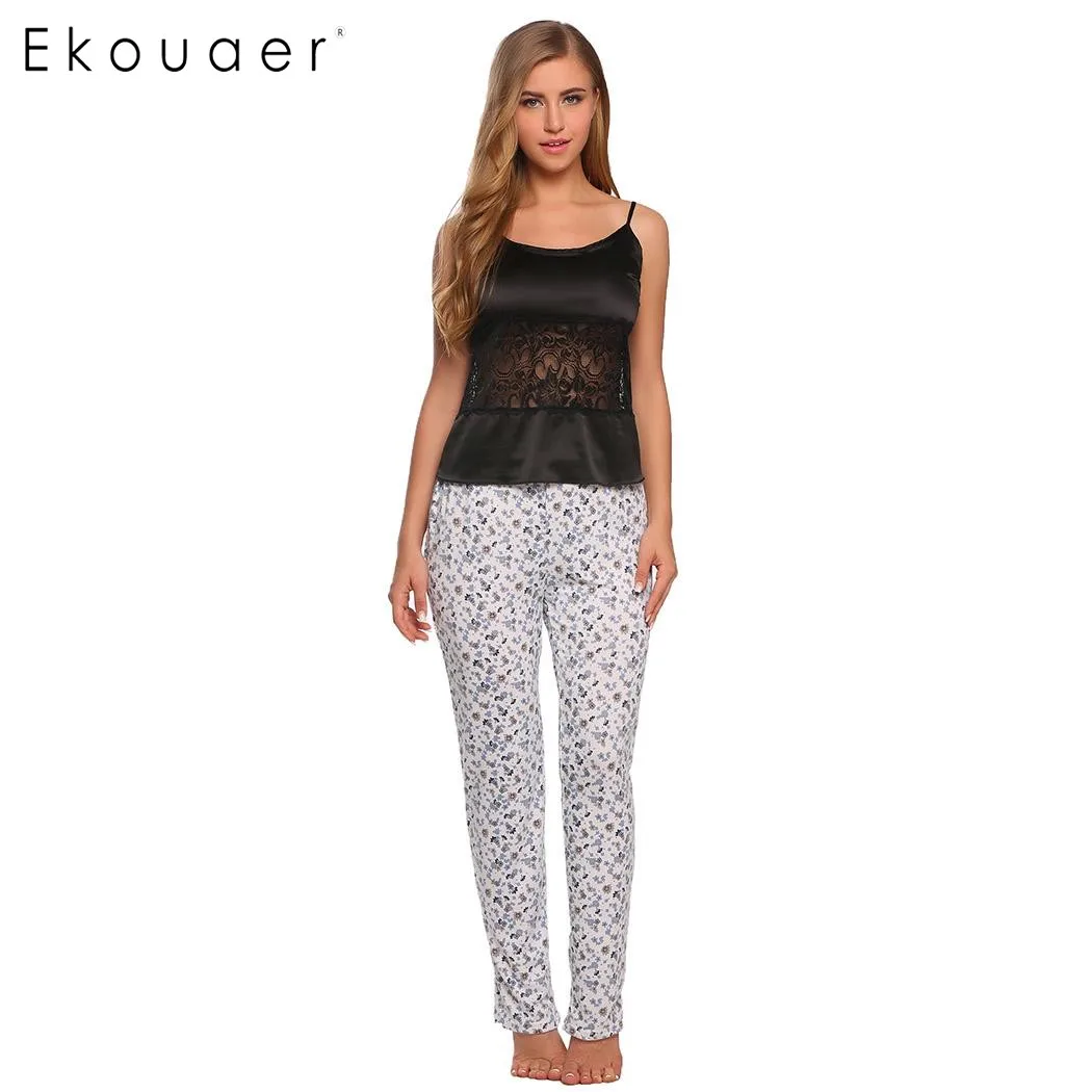 Ekouaer Autumn Summer Pajamas Spaghetti Strap Sleeveless Lace Tops with Elastic Waist Pants Pajamas Sets Print Flower Sleepwear
Ekouaer Autumn Summer Pajamas Spaghetti Strap Sleeveless Lace Tops with Elastic Waist Pants Pajamas Sets Print Flower Sleepwear
