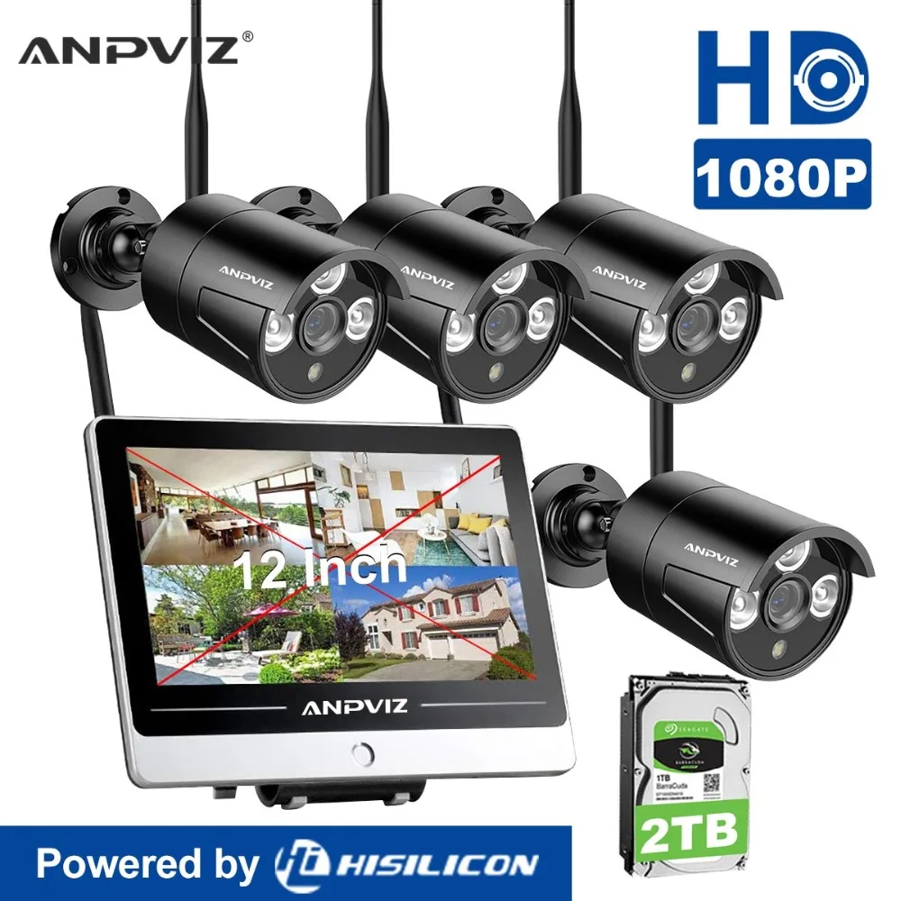 

Anpviz 4CH 1080P 12" LCD Monitor Wireless NVR Kit Wifi CCTV System 2MP Outdoor Camera P2P Video Surveillance System Set 2TB HDD