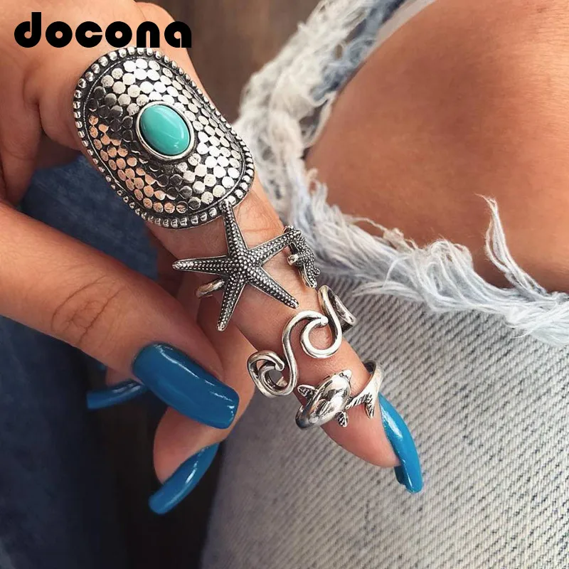 docona Vintage Silver Color Starfish Wave Dolphin Knuckle Rings Set for Women Green Rhinestone Geometric Midi Ring Set 6734
docona Vintage Silver Color Starfish Wave Dolphin Knuckle Rings Set for Women Green Rhinestone Geometric Midi Ring Set 6734