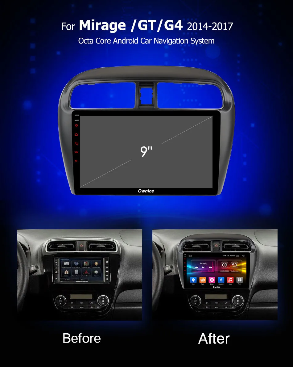 Ownice Multimedia 9 Inch Vehicle Android 8 1 Car Radio For Mitsubishi Mirage Gt G4 2014 2017 Gps Navigation Stereo Carplay Dab