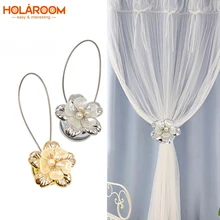 1pc prata flor fio cortinas tieback ímã fivela magnética cortina titular cinta acessórios natal presente(China)