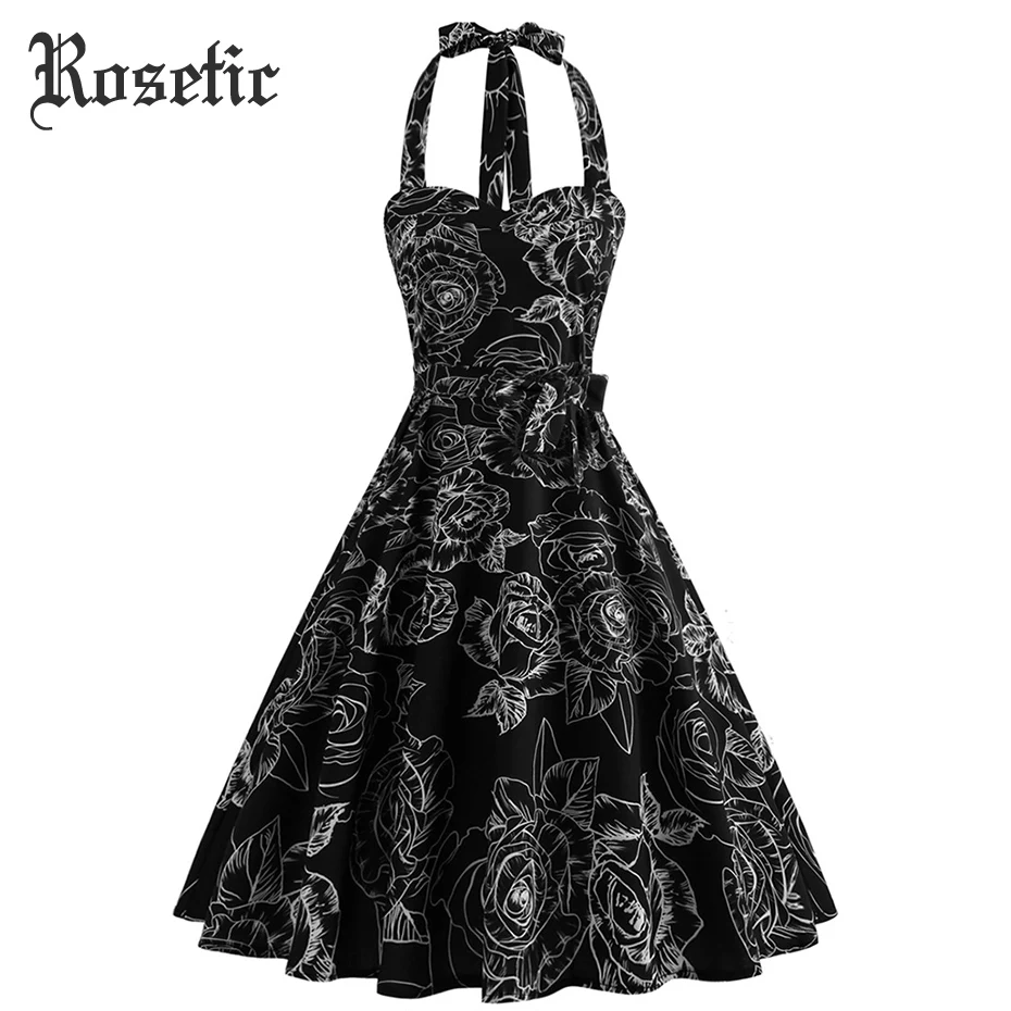 Rosetic Woman Gothic Casual A-Line Dress Summer Sleeveless Sexy Halter Floral Print Zipper Girl Beach Travel Goth Vintage Dress
Rosetic Woman Gothic Casual A-Line Dress Summer Sleeveless Sexy Halter Floral Print Zipper Girl Beach Travel Goth Vintage Dress