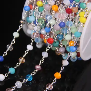 5Meters Silver Plated 4x6mm Multicolor Glass Faceted Rondelle Beads Chain,Glass Crystal With Brass Wire Wrapped Rosary Chains 
5Meters Silver Plated 4x6mm Multicolor Glass Faceted Rondelle Beads Chain,Glass Crystal With Brass Wire Wrapped Rosary Chains