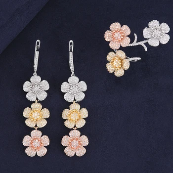 Fashion Flowers Shape Cubic Zironia Inlaid Indian Wedding Dangle Earrings Adjustable Ring Jewelry Sets For Engagement
Fashion Flowers Shape Cubic Zironia Inlaid Indian Wedding Dangle Earrings Adjustable Ring Jewelry Sets For Engagement