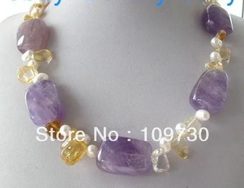 Jewelry 0012508 White Rice Pearl&Square Amethyst&Chips Citrine Necklace 14KGP GP 19
Jewelry 0012508 White Rice Pearl&Square Amethyst&Chips Citrine Necklace 14KGP GP 19
