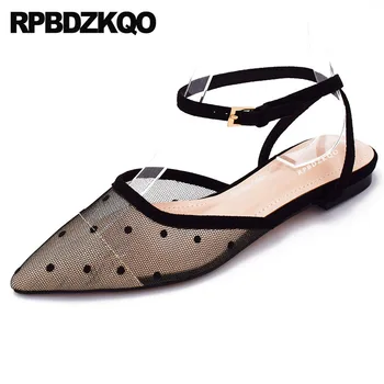 

Flat Lace Summer Luxury Shoes Women Designer Ladies Runway Closed Toe Ankle Strap Slingback Sandals Pointed Polka Dot Black