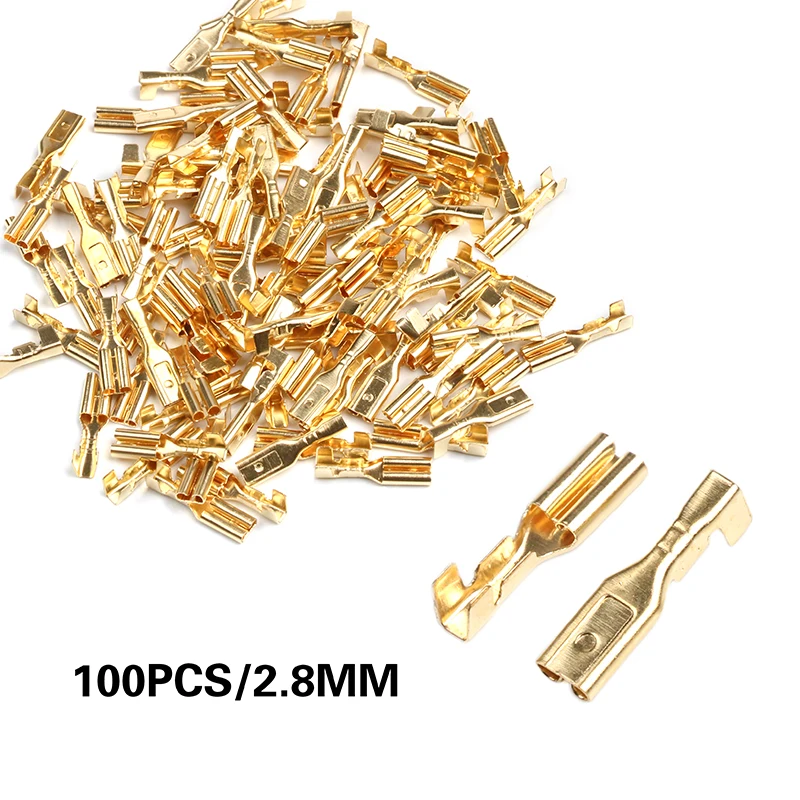 100pcs 2.8mm Gold Brass Car Speaker Electric Wire Connectors Set Female Crimp Terminal Connector
100pcs 2.8mm Gold Brass Car Speaker Electric Wire Connectors Set Female Crimp Terminal Connector